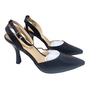 Elisabet Tang Womens Black Pointed Toe Ankle Strap Flared High Heel Pumps Size 8